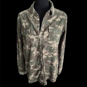 Eddie Bauer Fleece Camouflage Button-Up Shirt Large Womens